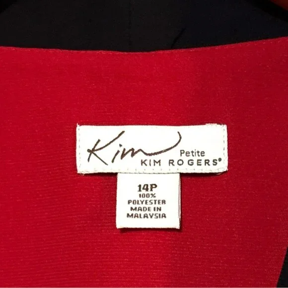 Kim RogersWomens Red Blazer W/ Black Collar 14P Petite Polyester Button Front - Picture 4 of 5